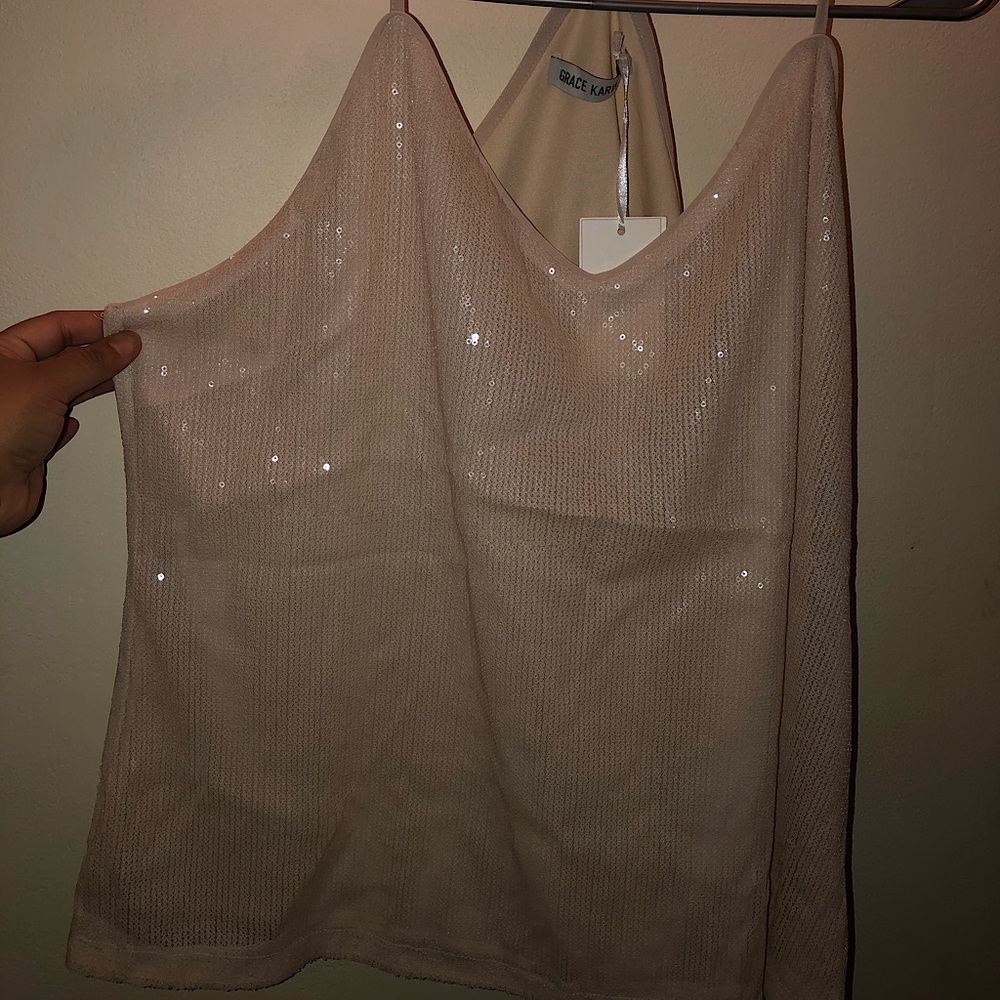 Women’s plus sequins cream top